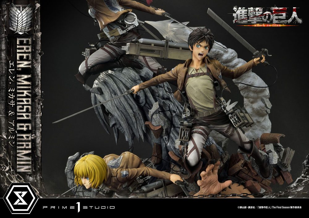Statuette Eren Mikasa et Armin Premium Masterline Attack on Titan